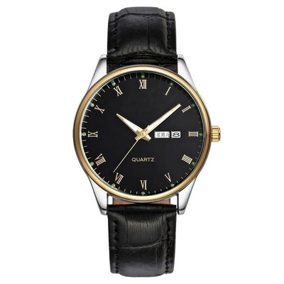 Brouillard de double quartz lumineux de calendrier de la montre-bracelet des hommes de bracelet en cuir de Brown anti