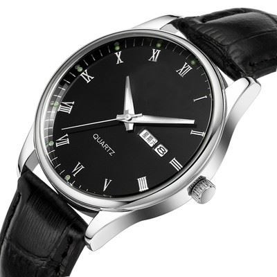 Brouillard de double quartz lumineux de calendrier de la montre-bracelet des hommes de bracelet en cuir de Brown anti