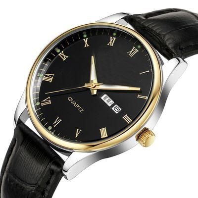 Brouillard de double quartz lumineux de calendrier de la montre-bracelet des hommes de bracelet en cuir de Brown anti