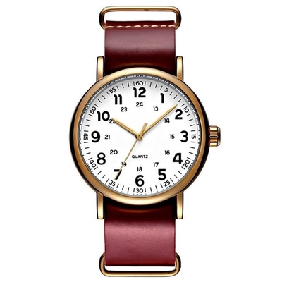 Boucle en cuir d'acier inoxydable de bracelet en cuir de Brown de montre de chronographe de bande d'ODM