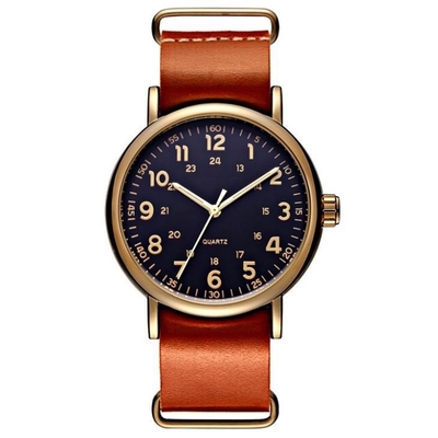 Boucle en cuir d'acier inoxydable de bracelet en cuir de Brown de montre de chronographe de bande d'ODM