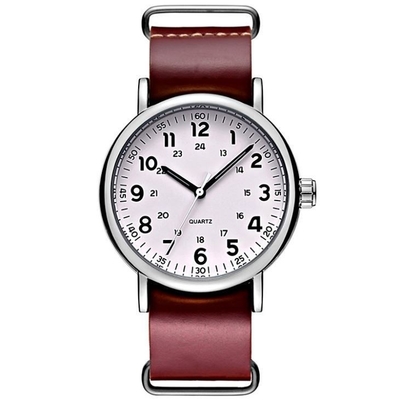 Boucle en cuir d'acier inoxydable de bracelet en cuir de Brown de montre de chronographe de bande d'ODM