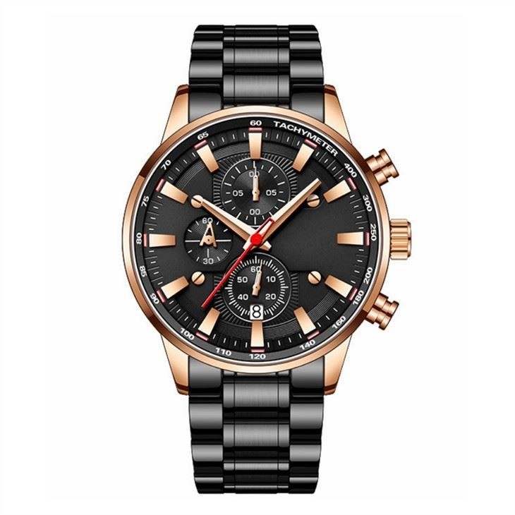 Montre imperméable multifonctionnelle d'hommes de bande en acier des montres 30m de S de Sapphire Glass Mirror Men '