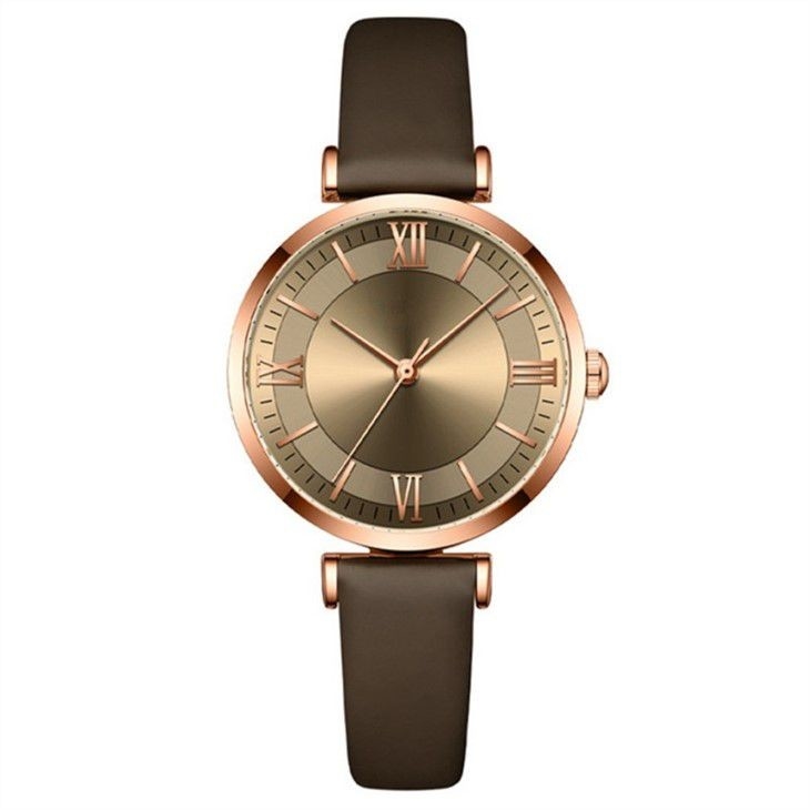 Mouvement de luxe de quartz d'échelle de barre d'or de modèle de Sun de montres de dames en cuir de cru