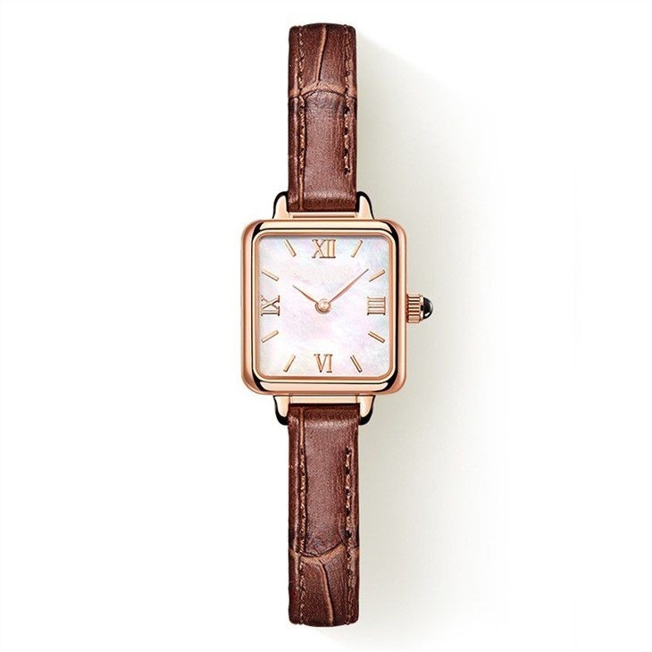 Montre carrée du visage des rétros de couleur petites de Brown de montre de peau de vache femmes en cuir de courroie