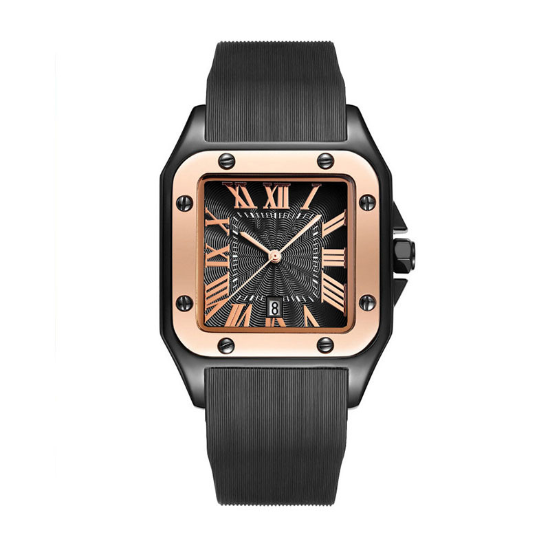 Montre-bracelet carrée Roman Vintage imperméable de quartz de courroie de silicone